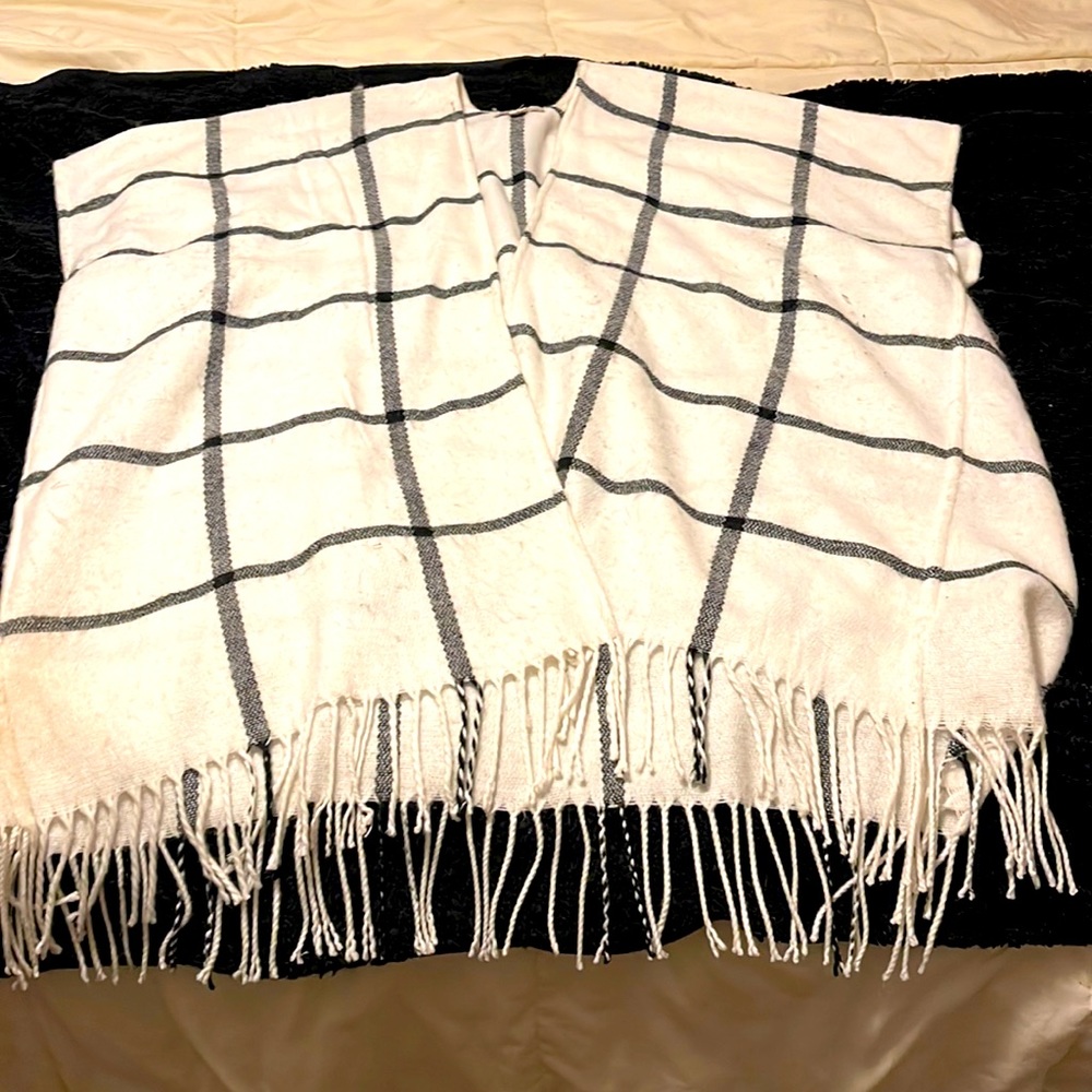 A blue and white checkered poncho shirt. From Loft!! One sz. Fits all!!